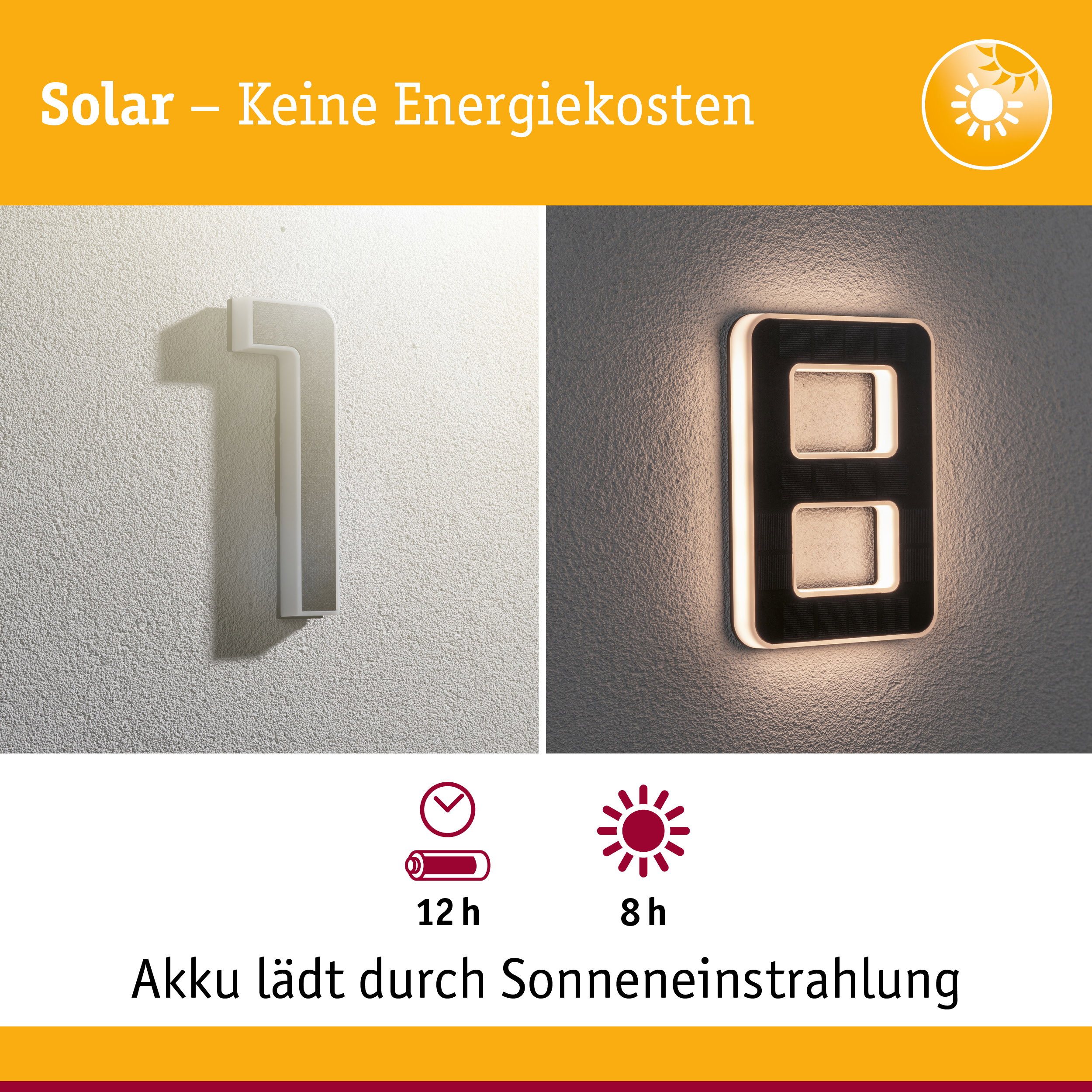 Solarbetriebene LED-Wandleuchte in Weiß und Schwarz mit 12h Akku und 8h Sonnenlichtladung