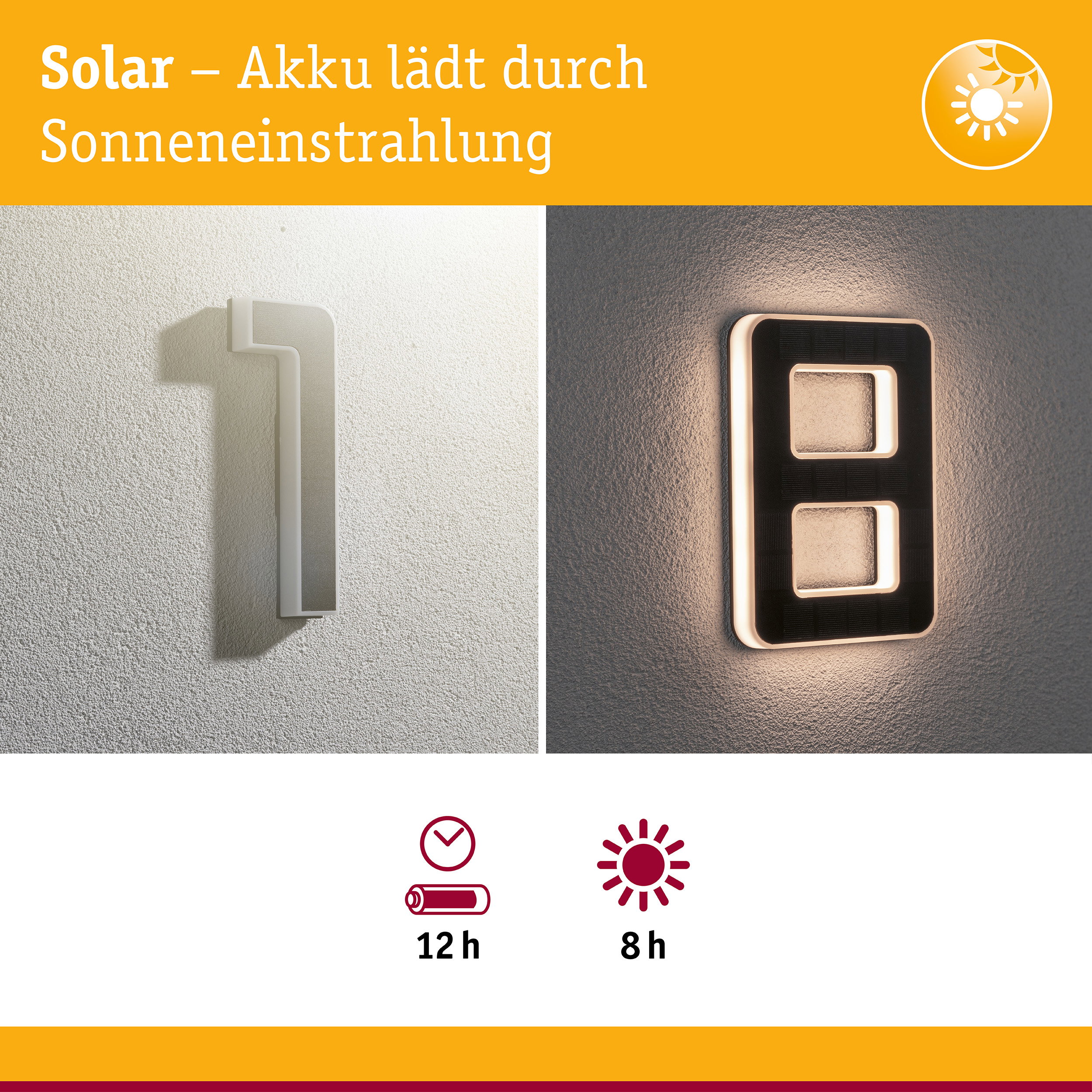 Solarbetriebene LED-Wandleuchte in Weiß und Schwarz mit 12h Akku und 8h Sonnenlichtladung