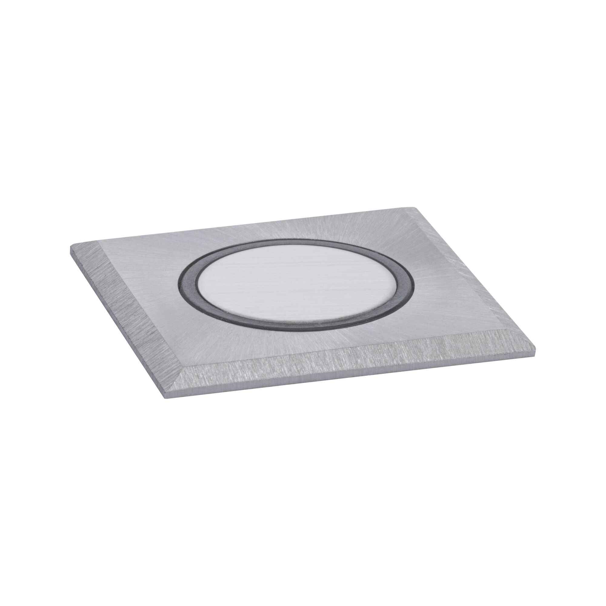 Square recessed spotlight made of brushed aluminum in silver for modern LED lighting solutions