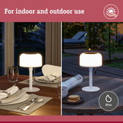 White LED table lamp with IP44 rating for indoor and outdoor use, modern ambient lighting