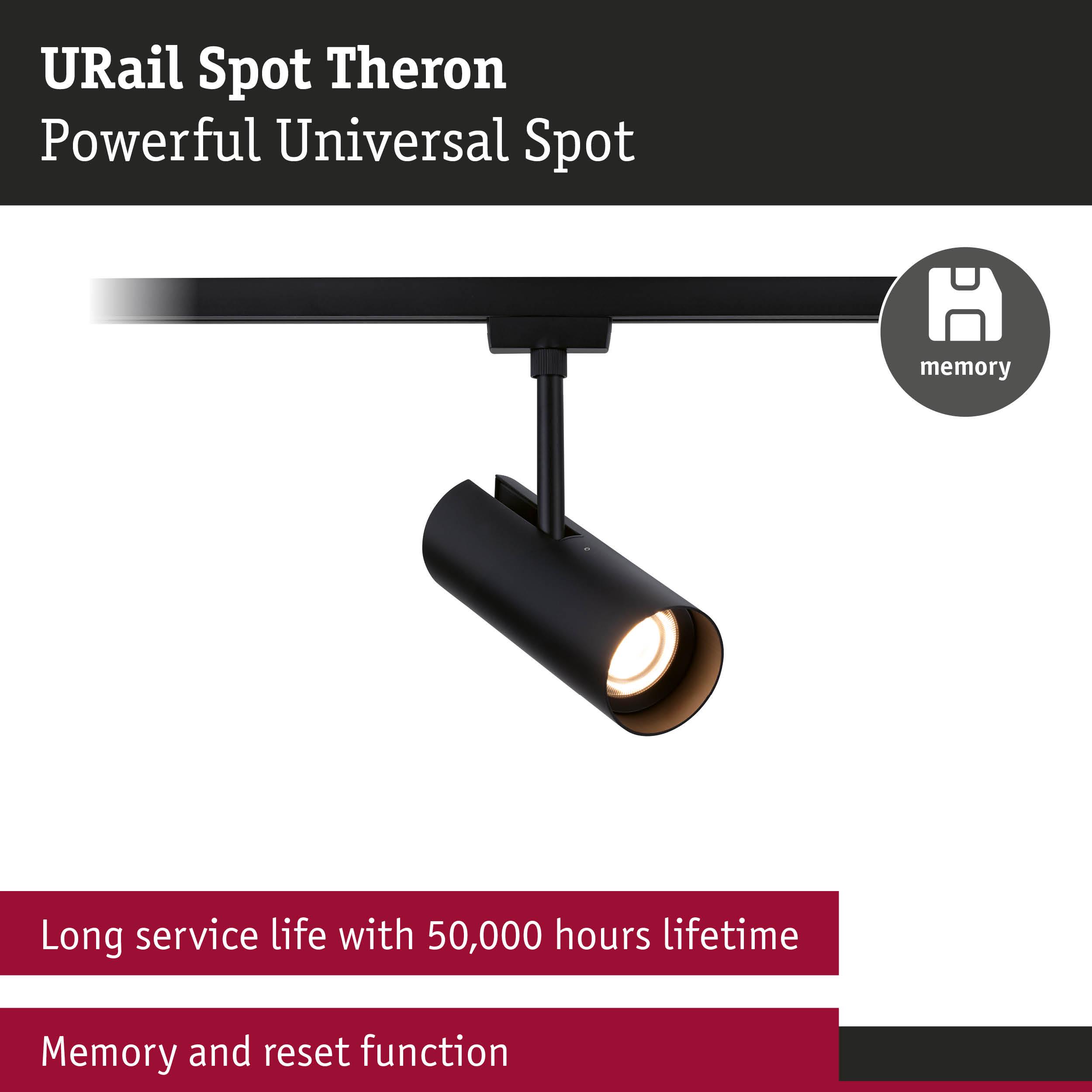 Black URail Spot Theron LED spotlight with memory function and 50,000 hours long service life