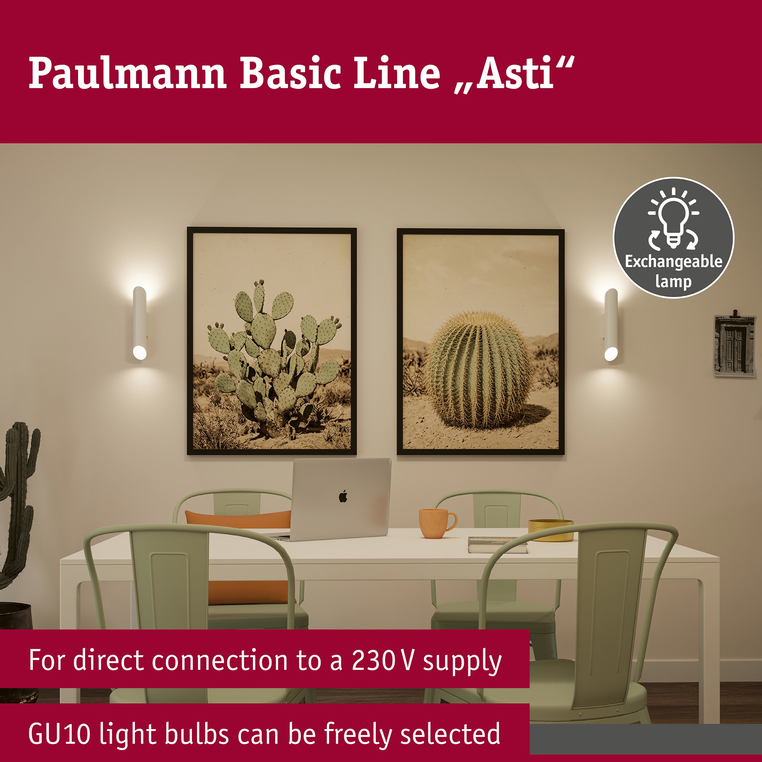 Wall light Asti GU10 230V max. 2x10W Matt white