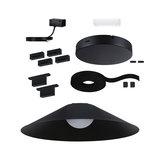 Black metal pendant lamp set with cable and mounting accessories for modern indoor lighting.
