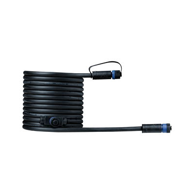 Black extension cable with waterproof connectors for outdoor lighting and LED systems