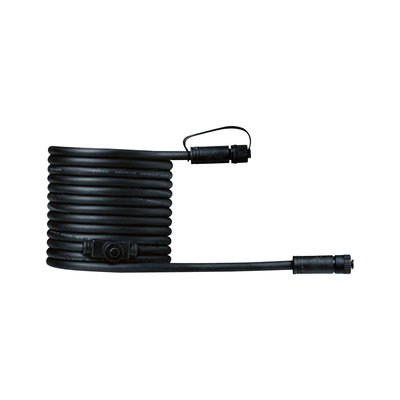 Black extension cable with durable connectors, ideal for outdoor lighting and power supply applications.