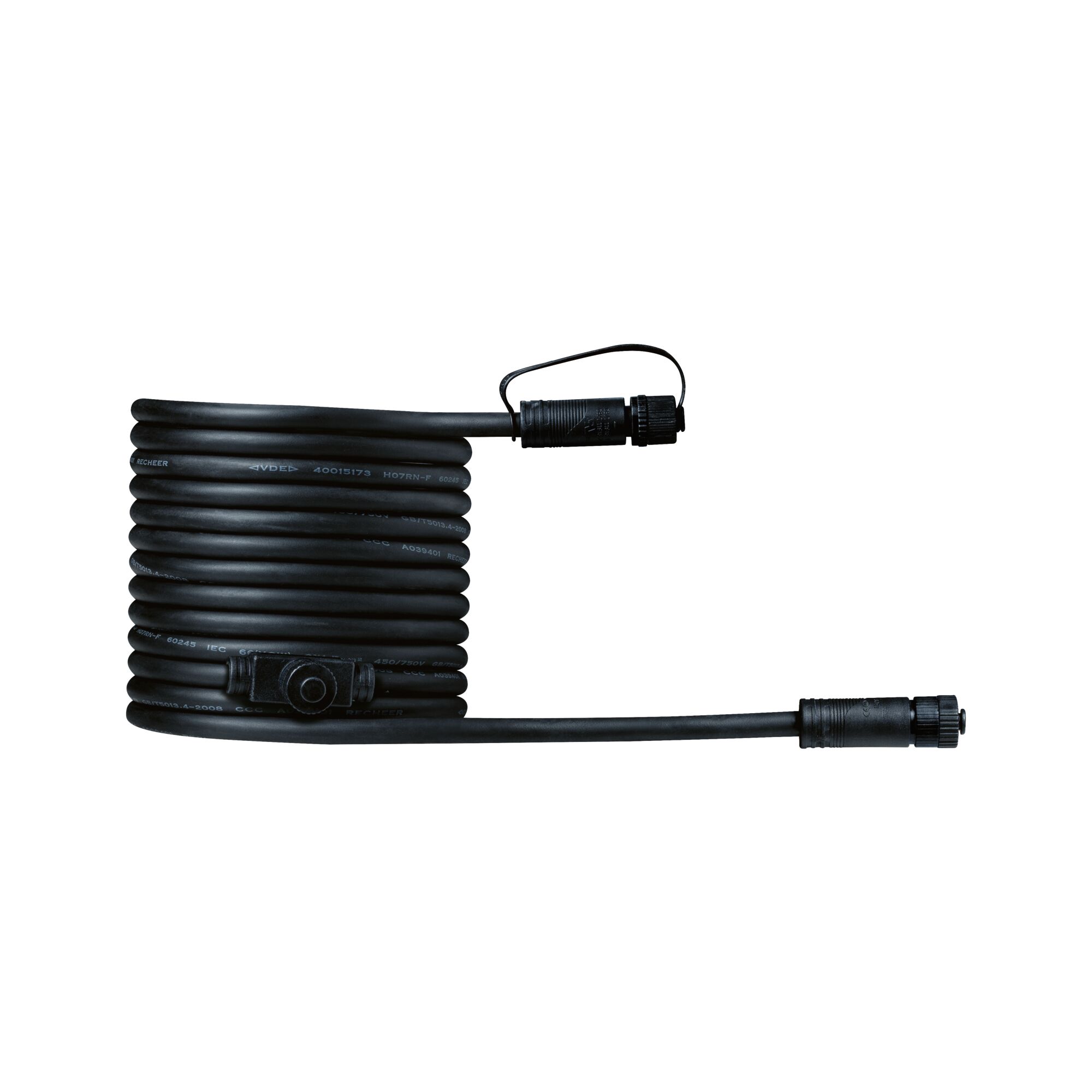 Plug & Shine Kabel 5m 2 Ausgänge IP68 Schwarz Schwarzes Verlängerungskabel mit wasserdichten Steckverbindern für Außenbeleuchtung und LED-Systeme