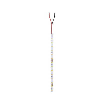 Slim white LED strip with red and black wires for flexible lighting applications and installations