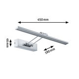 Silver metal LED wall light 450 mm wide with adjustable arm for modern lighting solutions