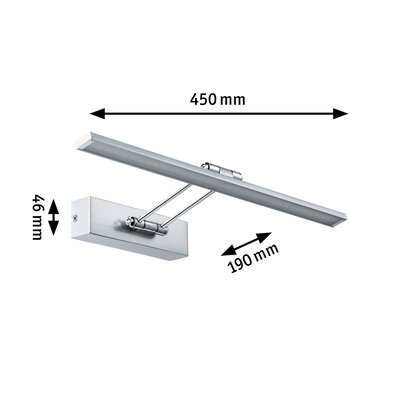 Silberne LED-Wandleuchte aus Metall mit 450 mm Breite und verstellbarem Arm für moderne Beleuchtung