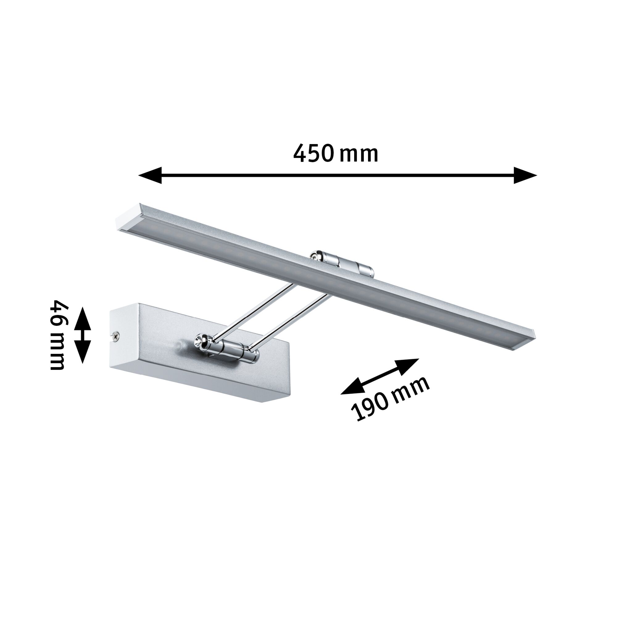 Applique murale LED en métal argenté de 450 mm de large avec bras réglable pour éclairage moderne