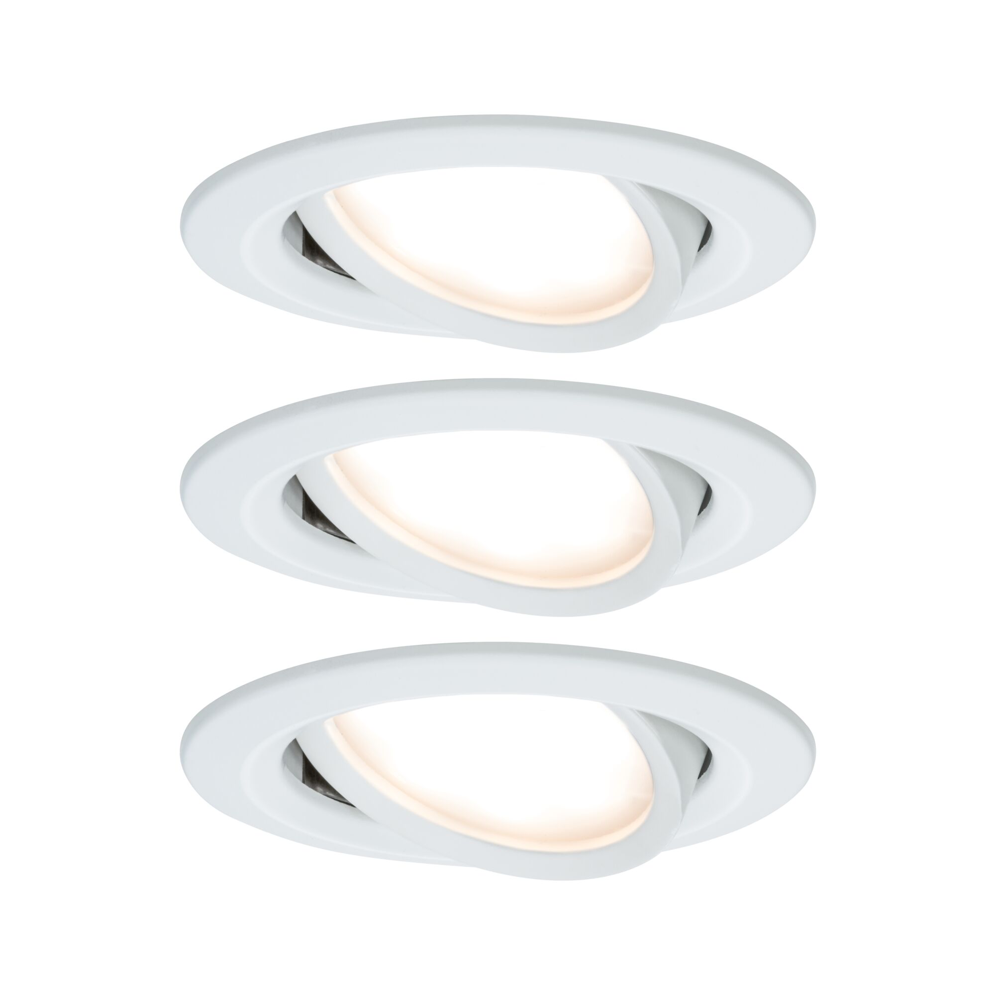 Trois spots encastrés LED blancs avec tête orientable pour un éclairage de plafond flexible