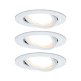 Drei weiße LED-Einbaustrahler mit schwenkbarem Kopf für flexible Deckenbeleuchtung