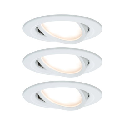 Drei weiße LED-Einbaustrahler mit schwenkbarem Kopf für flexible Deckenbeleuchtung