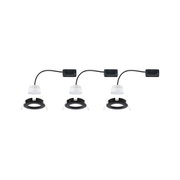 Three black recessed frames with white LED modules and cables for modern LED downlights.