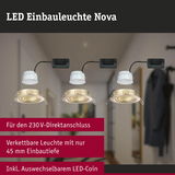 LED Einbauleuchte Nova in Gold mit 230V Direktanschluss und wechselbarem LED-Coin für flache Decken.