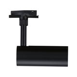 Zwarte metalen LED-spot met cilindrisch ontwerp voor railsystemen, moderne verlichtingsoplossing