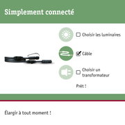 Câble de connexion noir avec connecteurs pour systèmes d'éclairage LED, matériau flexible