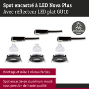 Spot encastré LED Nova Plus avec réflecteur LED plat GU10 et lampe interchangeable en noir et blanc