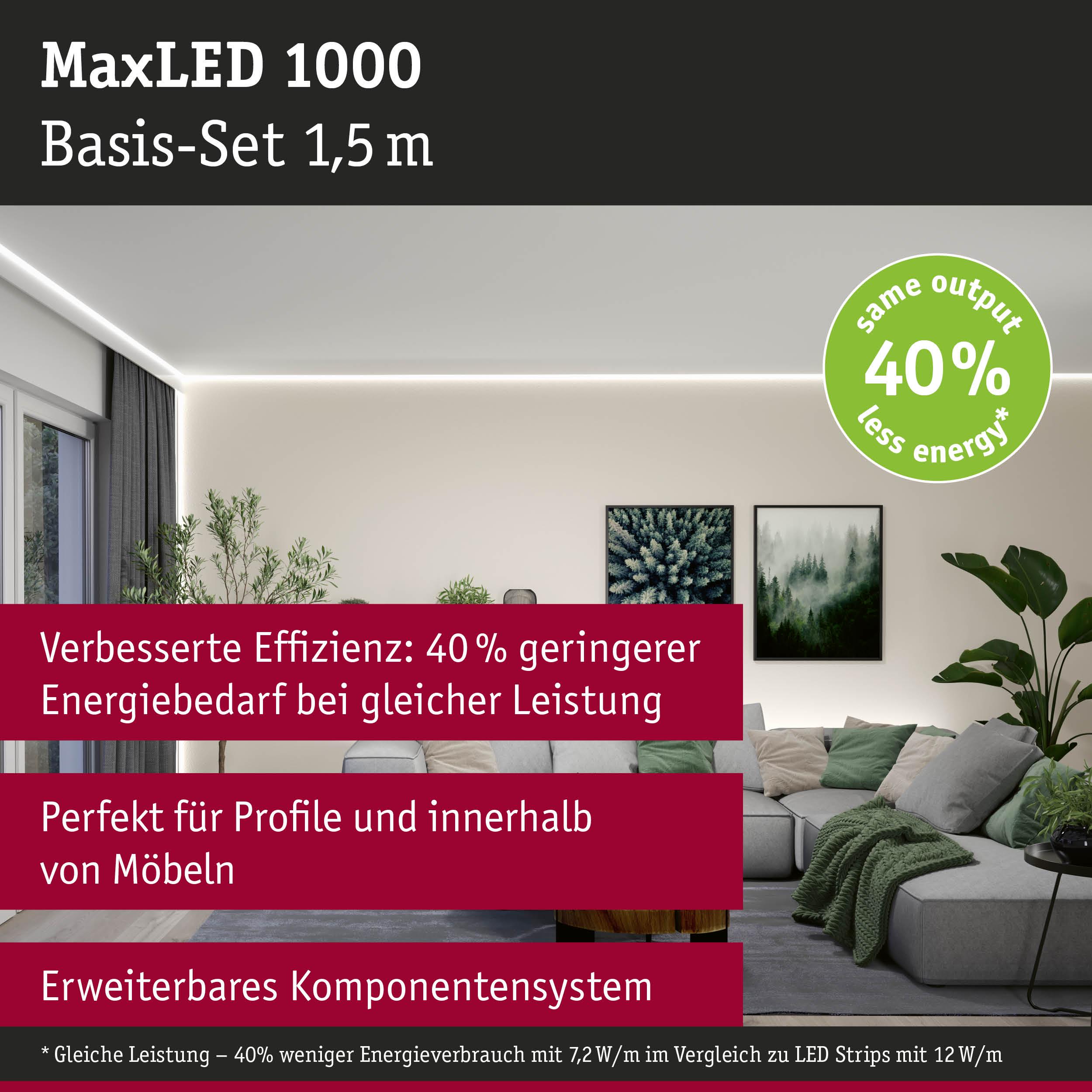 MaxLED 1000 LED-Lichtleiste 1,5 m mit 40% weniger Energieverbrauch für Möbelprofile