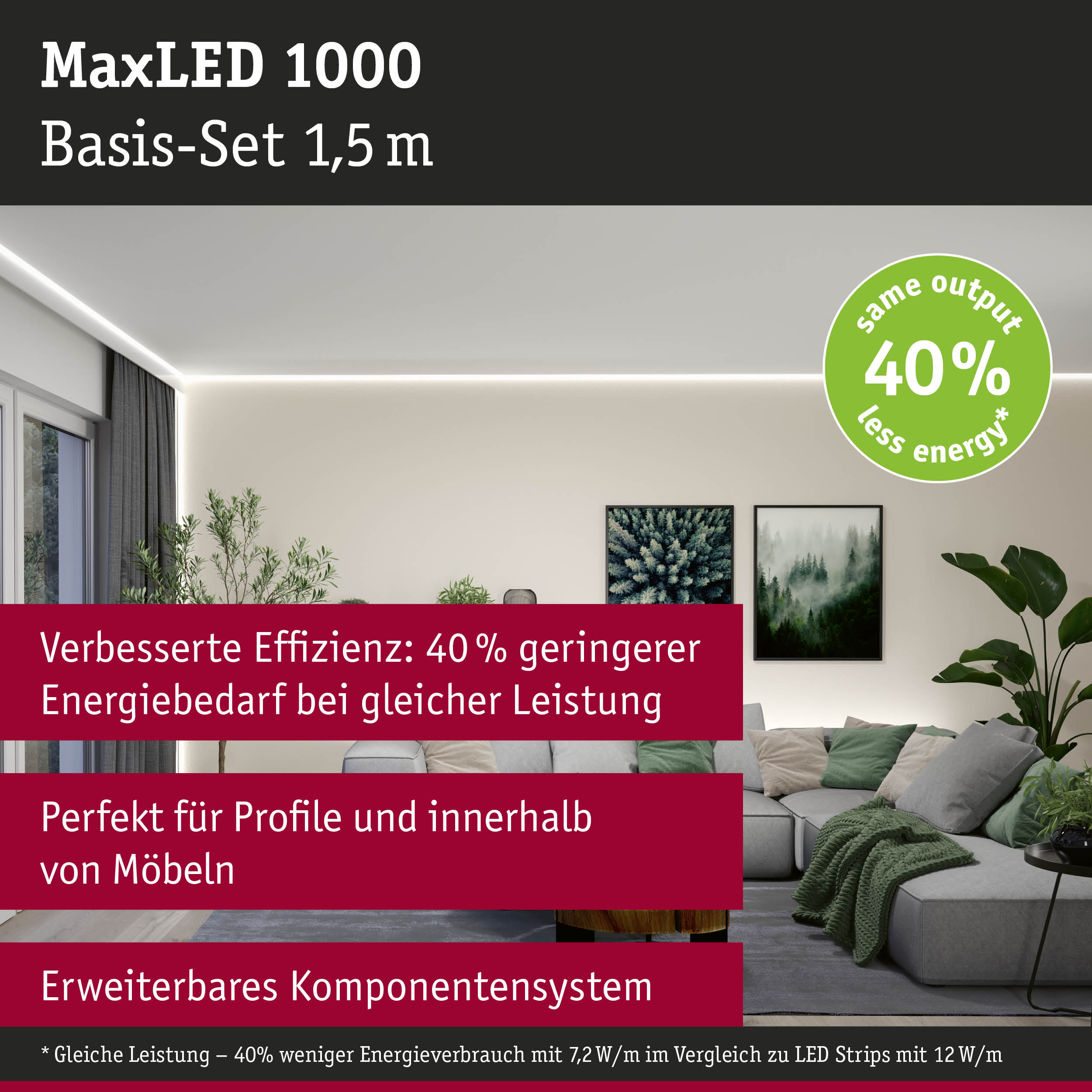MaxLED 1000 LED-Lichtleiste 1,5 m in Weiß für energiesparende Raumbeleuchtung