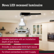 Nova LED recessed luminaire in white with GU10 socket and black cable for 230V power connection