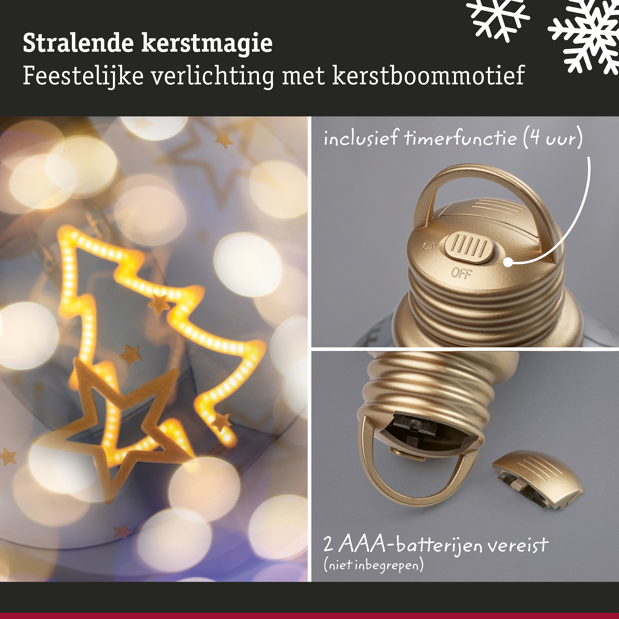 Batterijlamp Kerstbal Tree Bruin, Goud 100mm 2200K