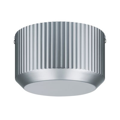 Round ceiling light in silver aluminum with ribbed surface for modern interior lighting