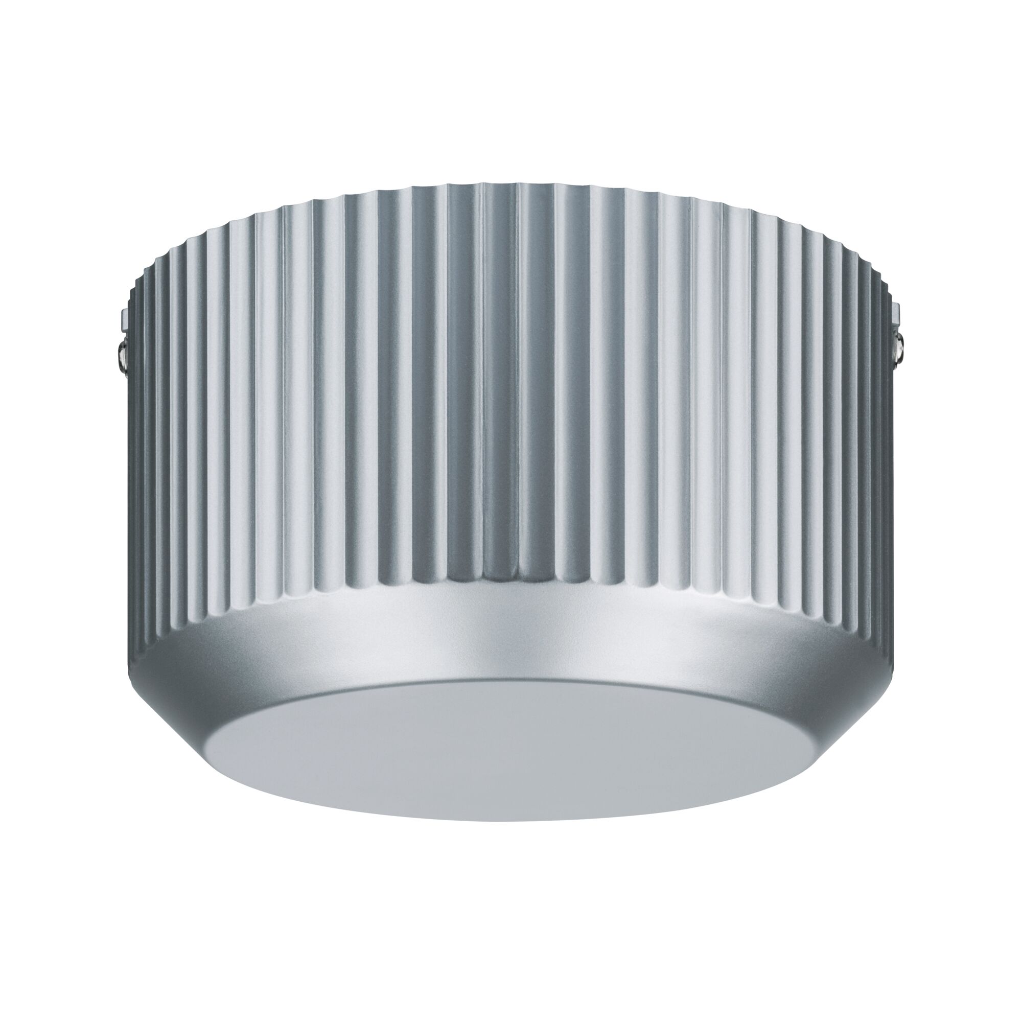 Transformer Toroidal 230/12V 80VA Chrome Round ceiling light in silver aluminum with ribbed surface for modern interior lighting