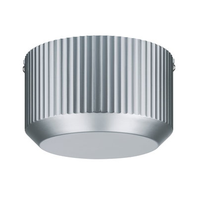 Round ceiling light in silver aluminum with ribbed surface for modern interior lighting