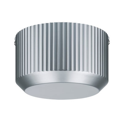Round ceiling light in silver aluminum with ribbed surface for modern interior lighting