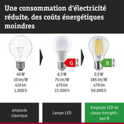 Comparaison ampoule incandescente, lampe LED et LED ultra-efficace avec consommation d'énergie et luminosité