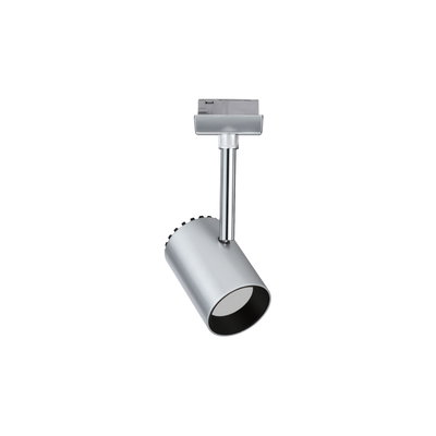 Projecteur LED moderne en métal argenté pour rails, idéal pour l’éclairage d’accentuation