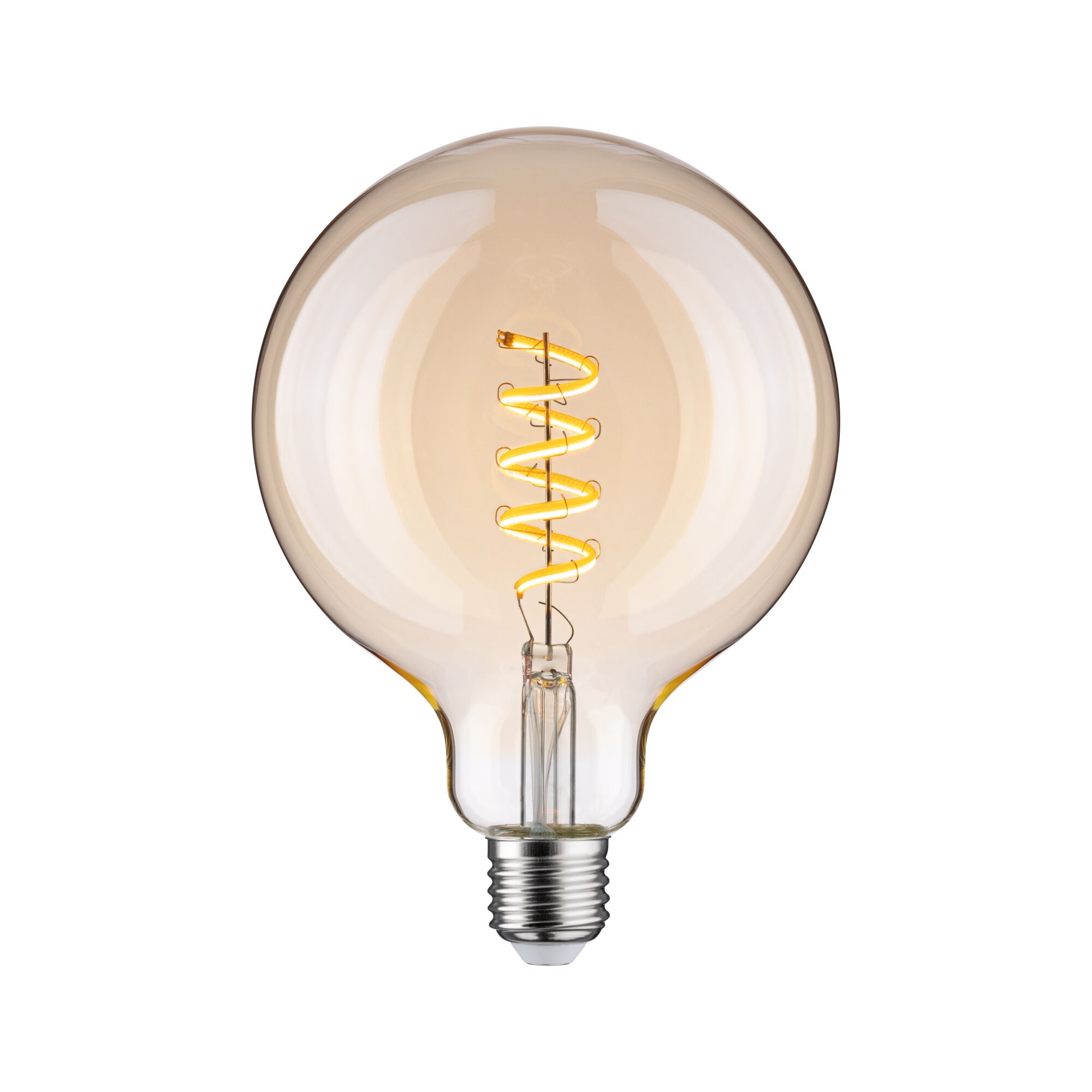 Stor LED-pære med spiral filament og ravfarvet glas til dekorativ belysning og varm atmosfære