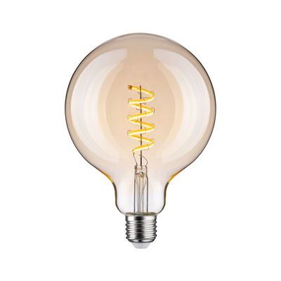 Stor LED-pære med spiral filament og ravfarvet glas til dekorativ belysning og varm atmosfære