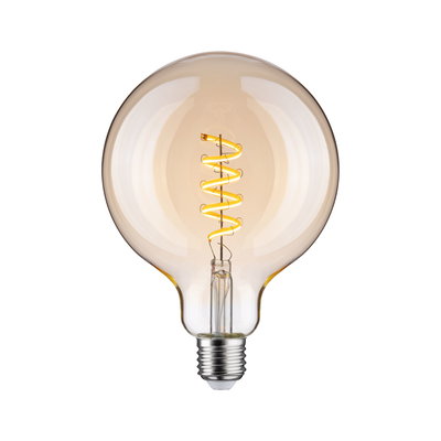 Large LED bulb with spiral filament and amber glass for decorative lighting and warm ambiance