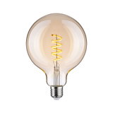 Large LED bulb with spiral filament and amber glass for decorative lighting and warm ambiance
