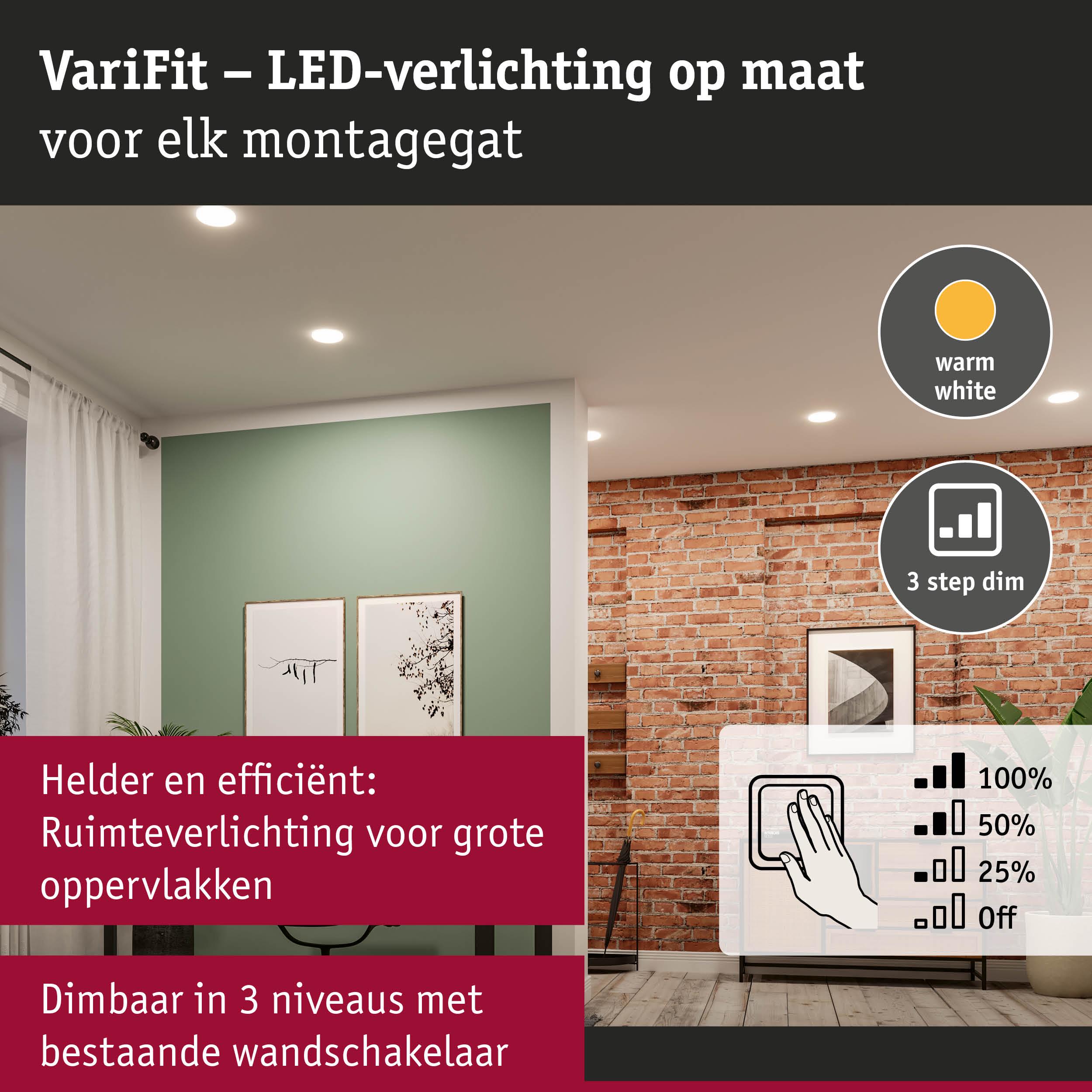 Warmwitte LED-plafondverlichting met 3-traps dimfunctie voor efficiënte grote ruimteverlichting