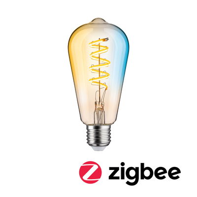 Transparent glass bulb with spiral filament and E27 base, Zigbee compatible LED light bulb