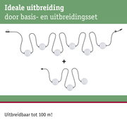 Uitbreidingsset met witte bolverlichting en zwarte kabel, uitbreidbaar tot 100 m voor verlichtingssystemen