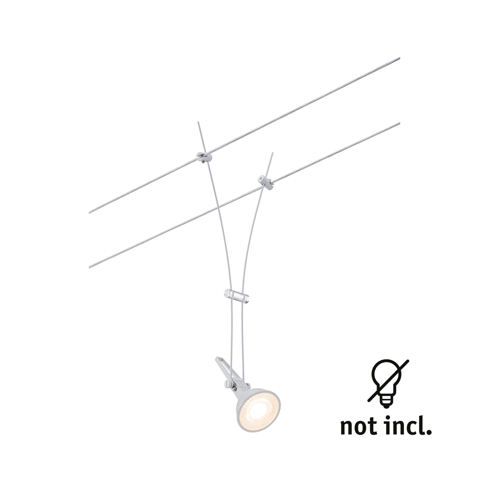 Spot câble blanc en métal avec clip et support LED, ampoule non incluse