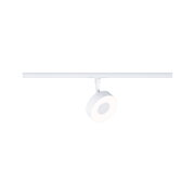 Modern white metal LED spotlight on track system for flexible room lighting