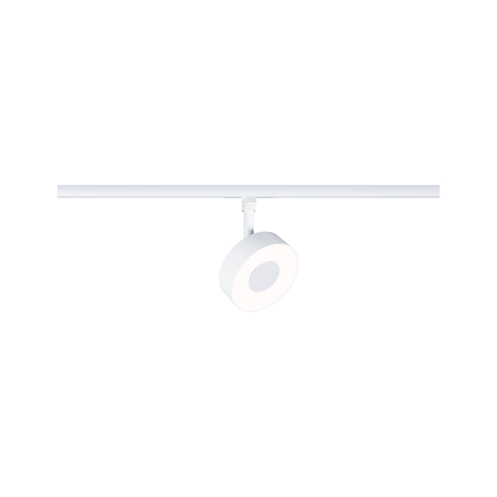 Modern white metal LED spotlight on track system for flexible room lighting