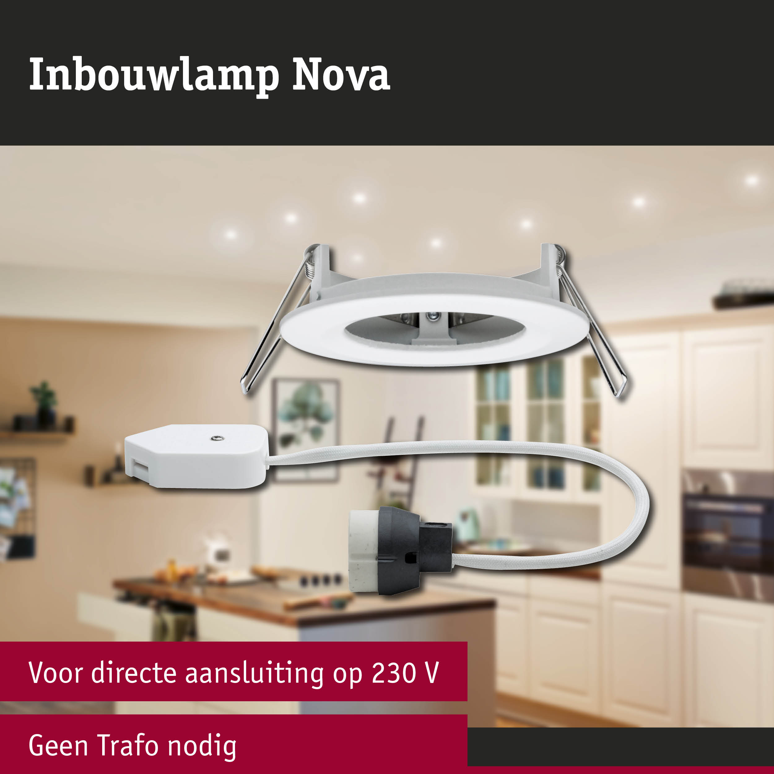 Witte inbouwspot Nova met directe 230V aansluiting zonder transformator voor moderne binnenverlichting