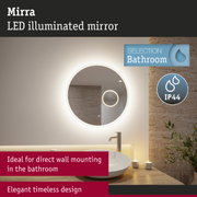 Mirra round LED illuminated bathroom mirror with elegant timeless design and direct wall mounting
