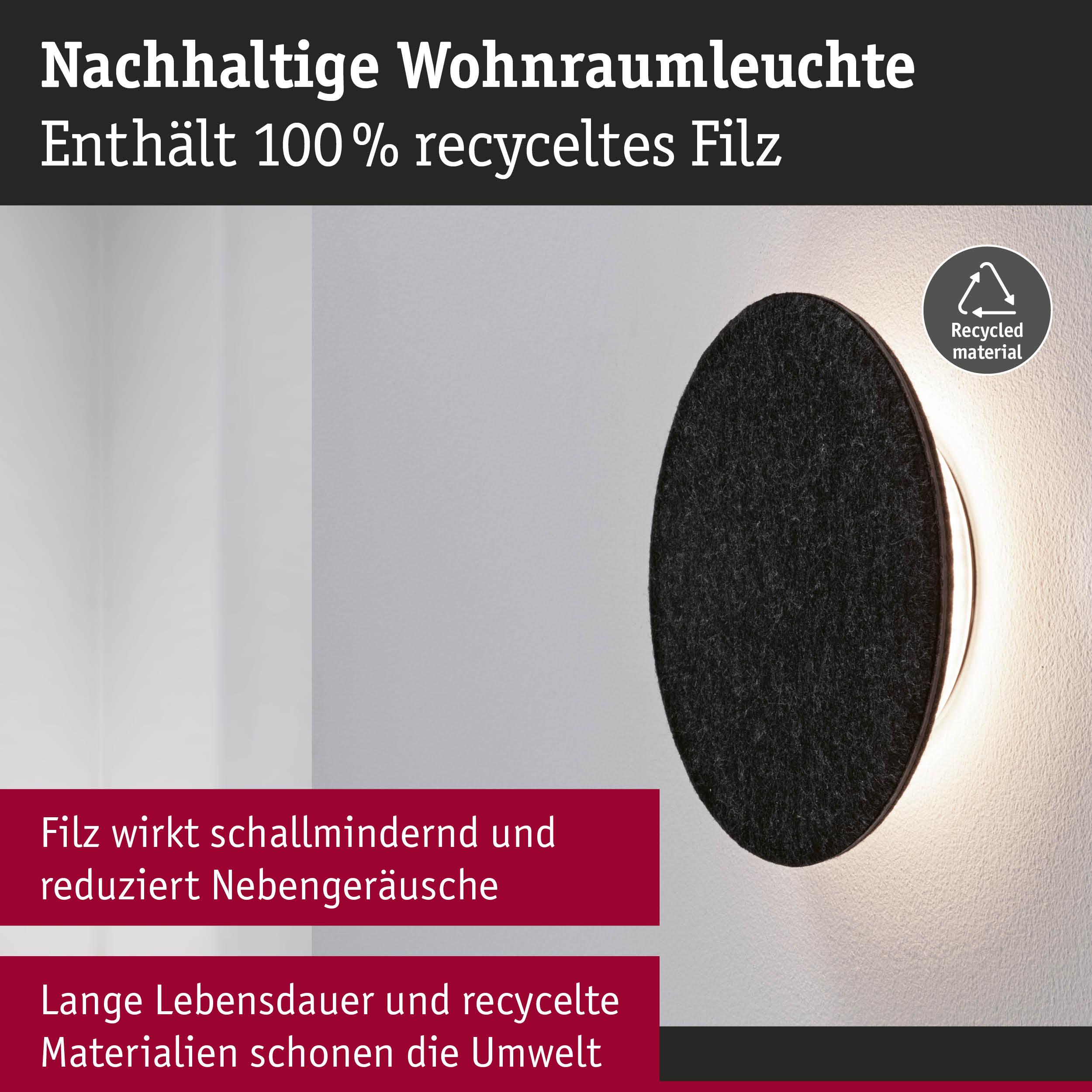 Nachhaltige Wohnraumleuchte aus schwarzem Filz mit schallmindernder Wirkung und umweltfreundlichen Materialien