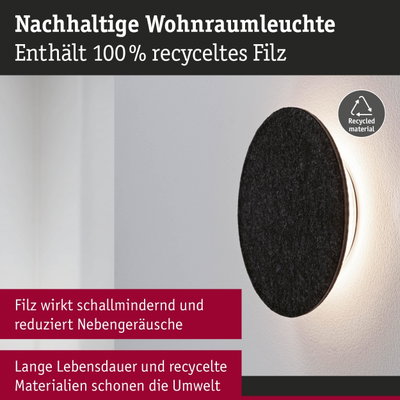 Nachhaltige Wohnraumleuchte aus schwarzem Filz mit schallmindernder Wirkung und umweltfreundlichen Materialien