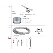 Silbernes Seilsystem mit fünf LED-Strahlern, 80W Transformator und 10m Stahlseil für Beleuchtung