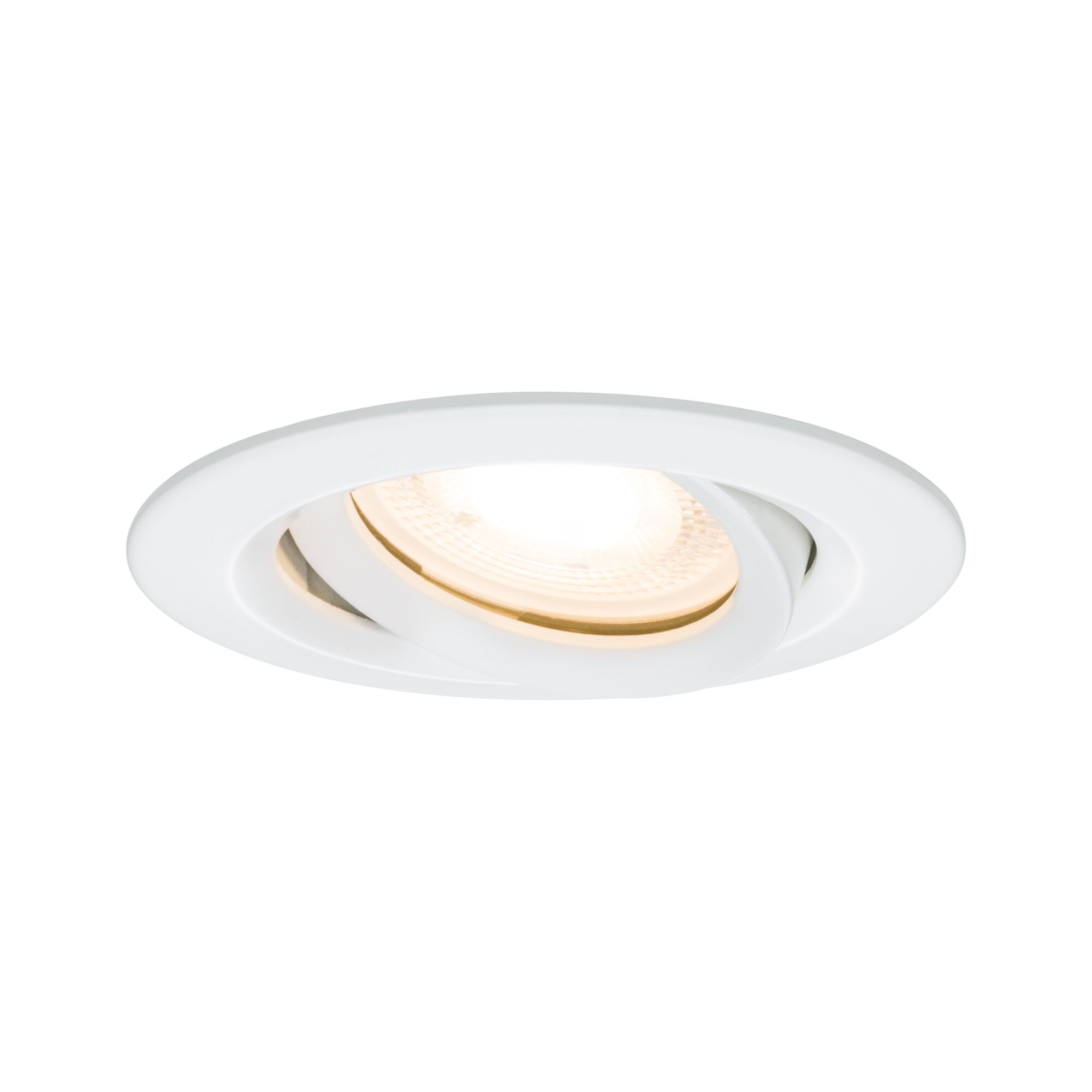 White metal recessed spotlight with warm white LED light for modern indoor lighting