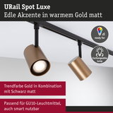 URail Spot Luxe Deckenstrahler in mattem Gold und Schwarz mit austauschbarer Lampe und smartem GU10-Leuchtmittel