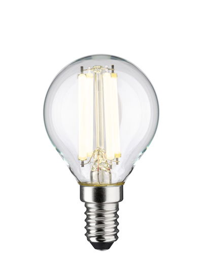 Kleine LED-Glühbirne mit transparentem Glas und silbernem Schraubsockel für energiesparende Beleuchtung